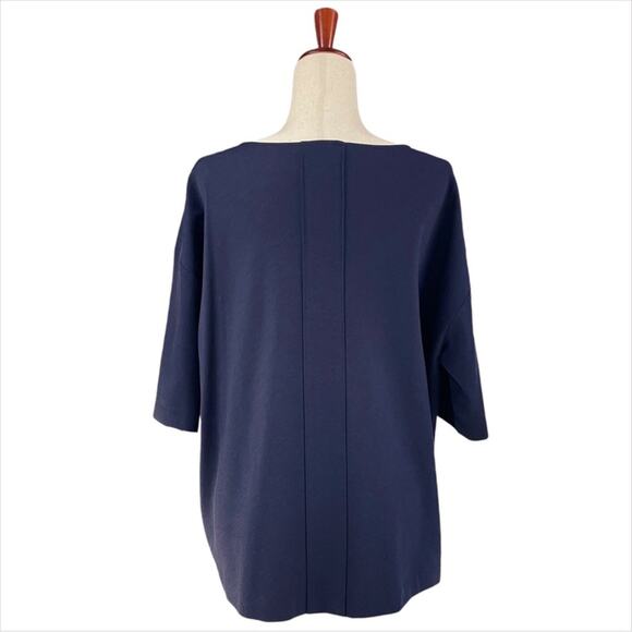 THE ROW Boxy Bateau Neck Short-Sleeve Navy Blue Top Size S - Picture 4 of 7